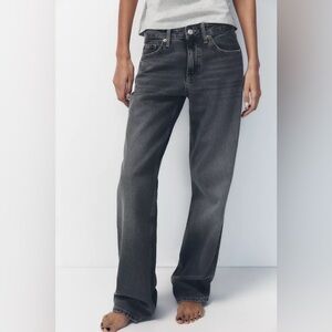 Zara TRF Mid Rise Wide Leg Jeans Black washed US 8